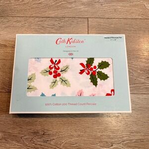 NIB Cath Kidston London Christmas Holly Multi Pillowcase Pair 200 Thread Percale